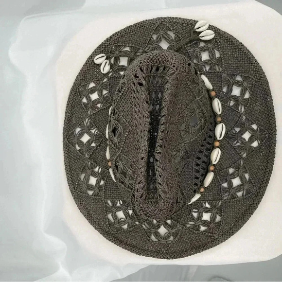 Panama Jack Cowboy Hat One Size Brown Western Open Weave Shells Unisex - Picture 3 of 5